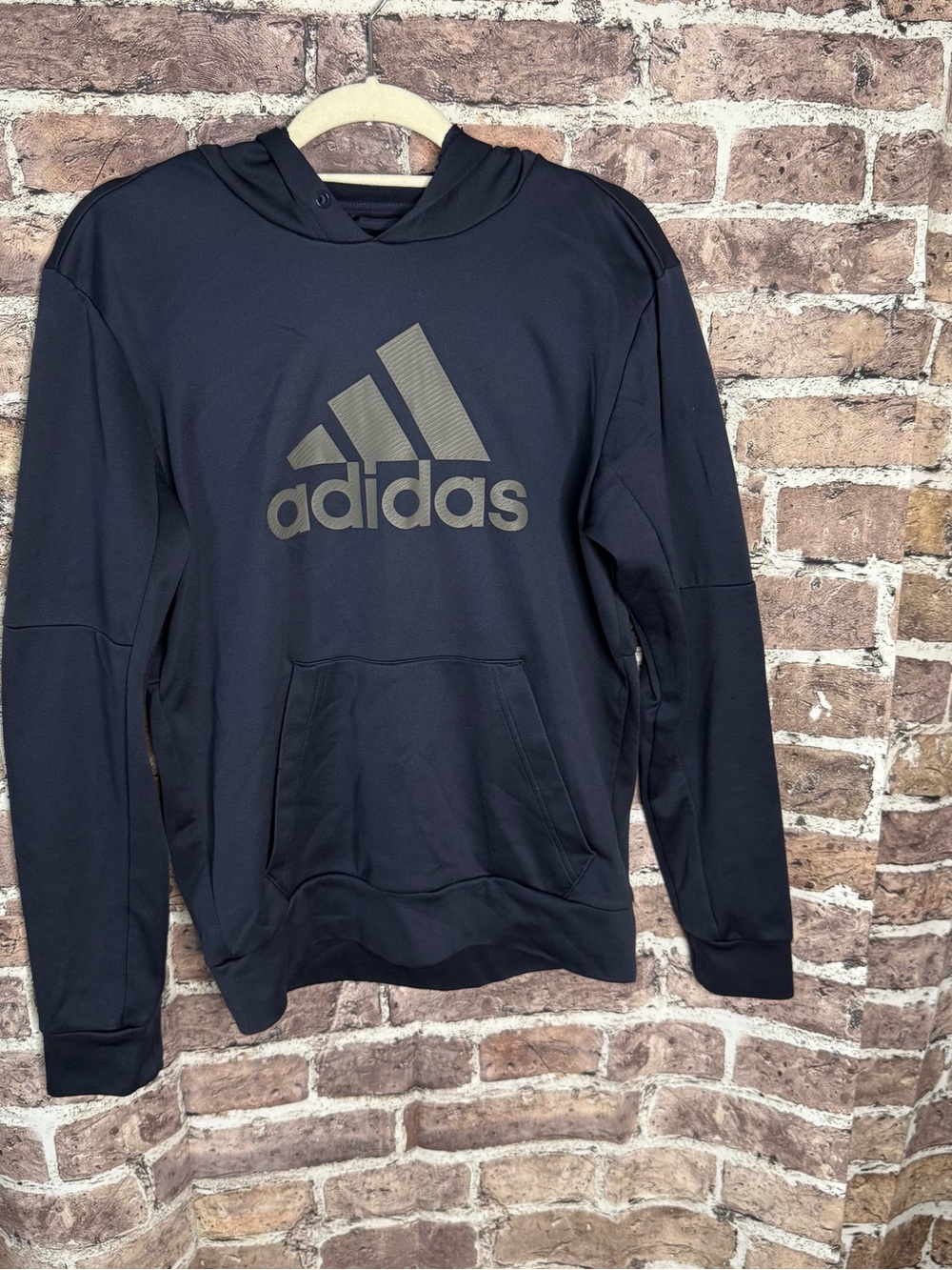 adidas Men's Navy Hoodie with Metallic Logo